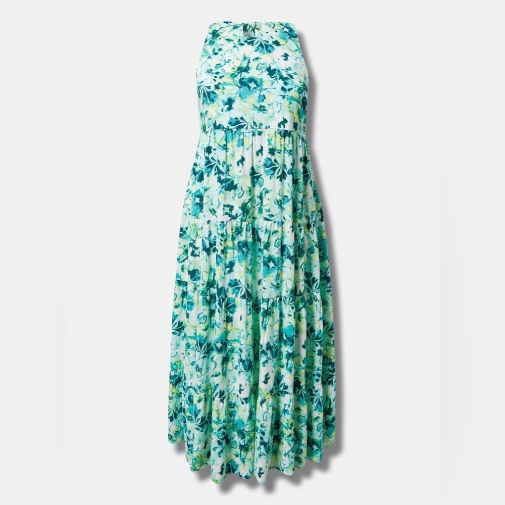 TORRID Maxi Washable Gauze Halter Tiered Dress NWT Watercolor Floral - Picture 4 of 4